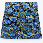 ZARA  FLORAL PRINT Pleated Asymmetrical Front MINI SKIRT Blue/Green Size M NEW Photo 7