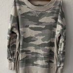 Aerie  Side Slit Oversized Camo Pullover Sweater Small Green Beige Gray Photo 0