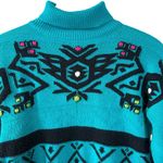 Vintage 80's Gitano Turquoise Embroidered Turtleneck Sweater Southwestern Small Blue Photo 2