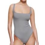 SKIMS  Cotton Rib Thong Bodysuit in Pacific, NWT Photo 1