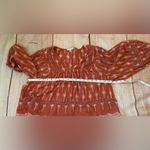 American Eagle  Blouse Women M Crochet Trim Burnt Orange Embroidered Boho READ Photo 9