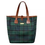 Ralph Lauren Navy Blue & Green Black Watch Plaid Oversized Carry All Tote Bag Photo 0