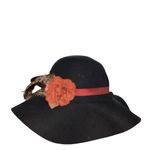 Black Wool Felt Floppy Hat Rust Flower Feather Accent 70s Boho Festival Indie Photo 3