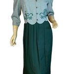 MISS DORBY VINTAGE 1990'S GREEN & WHITE ONE PIECE DRESS WITH TIE BACK BELT (6P) Photo 0
