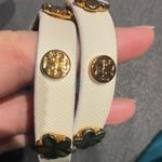 Tory Burch Double Banded Layer Wrap Leather Logo Stud Bracelet Gold Grommet Rivet Hardware Photo 2