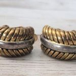 Vintage Clip On Earrings Chunky Hoops Pattern Gold Tone, Silver Tone Center Photo 1