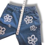 EUC Romwe High Rise Straight Legged Denim Jeans Flower Print Design Sz M (US 6) Blue Photo 6