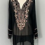 Blue Island  Large Black, Cream, Pink Long Sleeve Embroidered Beach Coverup Tunic Photo 2