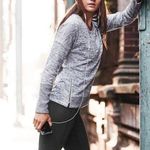 Athleta Blissful Sharkbite Sweatshirt Grey Heather Zippers High-Low Edgy Sweater Photo 0