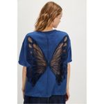 Free People  X Tricia Fix Oversized Boxy Cutout Sheer Butterfly Tee Navy Large Photo 8
