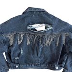 Black Denim Jacket with distressed and diamante fringe back size S Photo 5