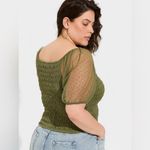 Torrid  Dot Mesh Square Neck Smocked Crop Top - Olivine - NWT Size 2 Photo 3