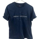 Armani Exchange Mens Navy Blue Logo T-Shirt Embossed Design Regular Fit Cotton C Photo 0