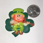 Russ Brand Vintage Leprechaun Shamrock Brooch Green Photo 2