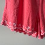 J.Crew  Pink White Floral Embroidered Shorts Scalloped Hem Pull On Drawstring S Photo 6