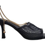 Nanette Lepore Winsky Black Mesh Sandals Gold Chain 7 Black Open-Toe Mesh Shoes Photo 0