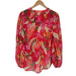 Chico's Georgette Blouse Fiesta Foliage Flame Scarlet size 1/Medium Red Floral Photo 9
