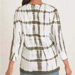 Chico's Women's Green and White 3/4-Sleeve Tie-Dye Cotton Top Photo 1