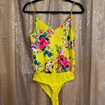 EXPRESS  Bright Yellow Hot Pink Floral Summer Tank Top Bodysuit Small Photo 1