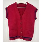 American Vintage Womens Vintage Preppy V Neck Wool Vest Red Navy Stripe Gold Button L Photo 2