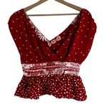 Free People  Babylon River Top Womens XS Red Polka Dot Smocked Peplum Boho Hippie Photo 4