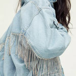 Free People Comet Rhinestone Fringe Denim Bomber Jacket Photo 0