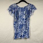 Anthropologie ‎ Maeve Blue White Floral Paisley Ruffle Sleeve Top Photo 4