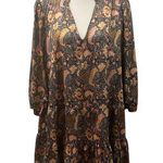 MELLODAY V Neck Tunic Top Mini Dress Floral Tiered Long Sleeve Pullover L Photo 0
