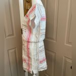 Loft  Ann Taylor cream striped linen short sleeve draw string waist. Size S. Photo 2