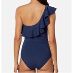 Shoshanna Swimsuit Size 4 One Piece Navy One Shoulder Ruffle Textured NWT Swim Photo 1