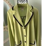 Misook EXCLUSIVELY  Button Front green Cardigan Jacket Size L Black Trim Photo 1