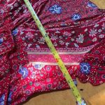 Maxi Dress Red Wrap V Neck Short Sleeve Front Split Summer Floral Belted, Size S Photo 7