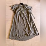 Club Monaco  Olive Green Flutter Sleeve Silk Dress summer outfit  tie neck Photo 5