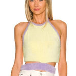 For Love & Lemons  Fuzzy Cozy Maureen Top Purple & Yellow Knit Open back NWT Photo 0