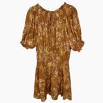 Sabo Skirt  Mini Dress Large Orange Floral Puff Sleeve Smocked Waist Boho‎ Summer Photo 2