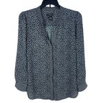 Grace The Perfect Fit 1X Navy Floral Print Button Up Split Neck Long Sleeve Top Blue Photo 0