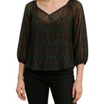 ZARA Basic Boho Sheer Blouse Self-Tie Neck Multicolor Long Sleeve Small Photo 0