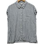 Orvis Womens Linen Blend Button Top L Blue White Striped Coastal Beachy Travel Photo 0