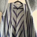 Free People  Circle Back Cardigan Blue XS Striped Draped Knit Sweater Photo 8