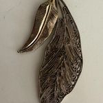 Anthropologie Filagree Layered Feather Pendant Pair in Gold Tone Metal Photo 3