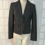 Ann Taylor Black White One Button Shawl Lapel Lined Tweed Blazer Size 6 Photo 0