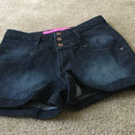 Tinseltown  Women's Juniors Mini Jean Shorts Dark Wash Zip Button Pockets Size 1 Photo 0