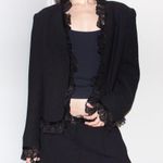 vintage 90s black frilly lace trim single button minimalist boxy blazer jacket Size M Photo 1