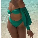 EgoSwim Off the Shoulder Puff Sleeve Swim Bikini Top Green XL Photo 1