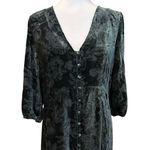 Johnny Was Natalia Silk Midi Dress Button Up Velvet Burnout Womens Small Green Photo 6