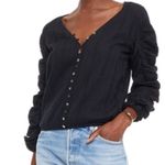 Cami NYC  Ruched Sleeve Button Front Blouse Black Textured V-Neck Size xs NWT Photo 2