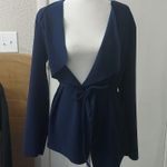 SheIn Blue Belted V-neck Waterfall Top M Casual Academia Corporate Siren Classic Photo 0