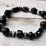 Vintage Bracelet Black Beaded Stretch Bracelet Glass? Beads Photo 0