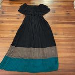 IMAN Black Pleated Color Block Maxi Dress Size Medium Lined Photo 2