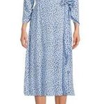 Beach Lunch Lounge Womens Small Blue Print Wrap Midi Dress NWT Photo 0
